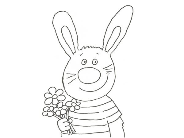 Dibujo de un conejo con flores para pintar con los niños
