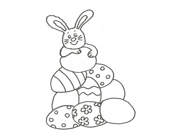 Dibujo de un conejo con huevos de Pascua para colorear con niños