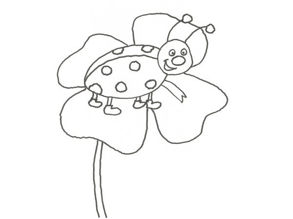 Dibujo de una mariquita sobre una flor para pintar con niños