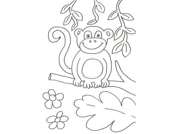 Dibujo de un chimpancé en la selva para pintar con niños