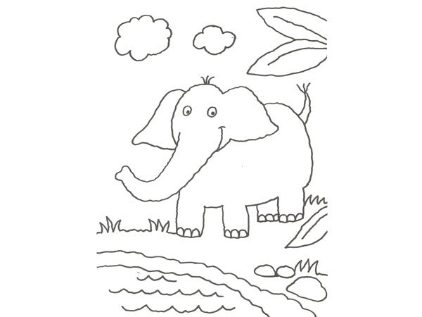 Dibujo de un elefante en la selva para colorear con niños