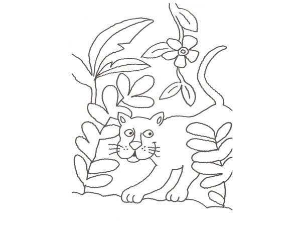  Dibujo de una pantera en la selva para pintar con niños