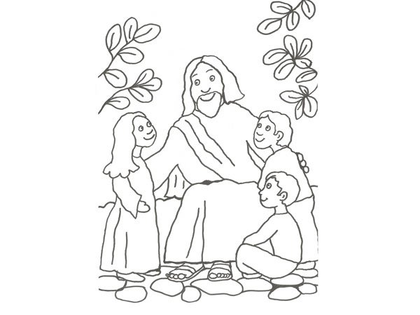 Dibujo Infantil De Jesus Con Los Ninos Para Colorear