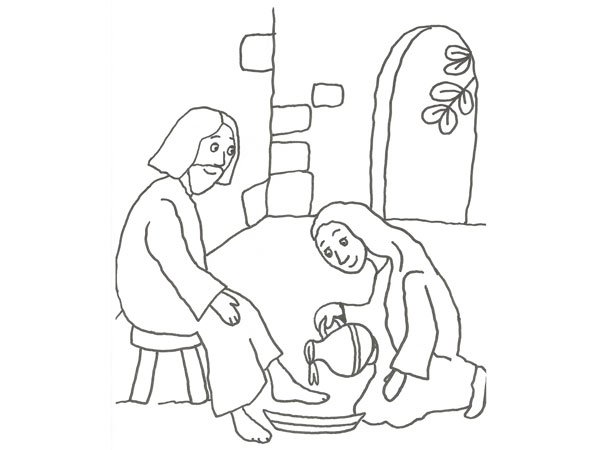 Dibujo de Jesús y el lavatorio para pintar con los niños