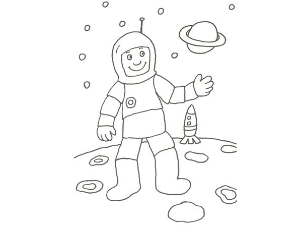 Dibujo de un astronauta y un cohete para colorear con los niños