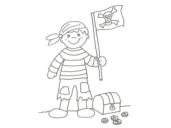 Dibujo para pintar con niños de un pirata y su bandera