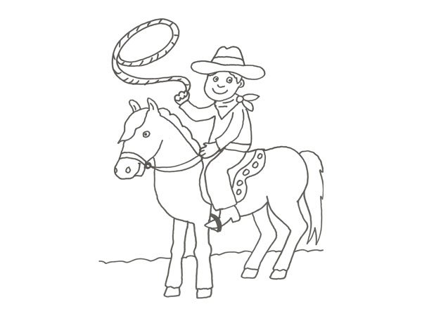 Dibujo de un vaquero en el rodeo para pintar con los niños