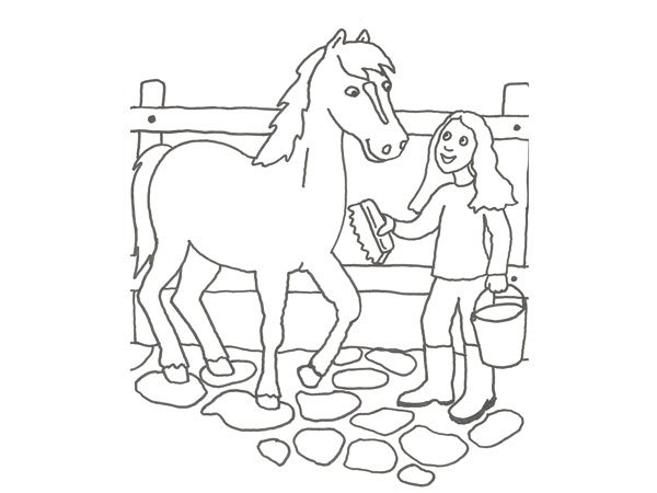Dibujo para pintar con niños de un veterinario y un caballo