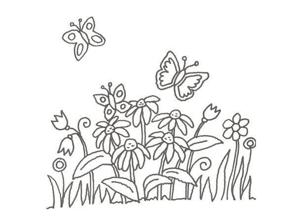 Dibujo de mariposas y margaritas para pintar con niños