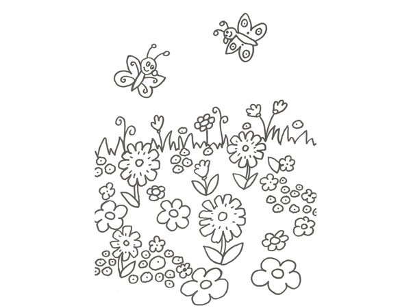 Dibujo de flores y mariposas para colorear on los niños