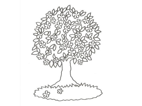 Dibujo de un árbol con flores para colorear con niños