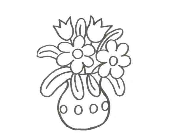 Dibujo de un florero con flores para pintar con niños