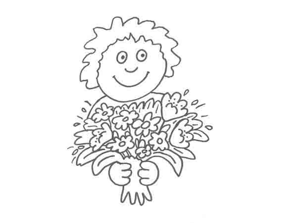 Dibujo de un niño con flores para imprimir y pintar