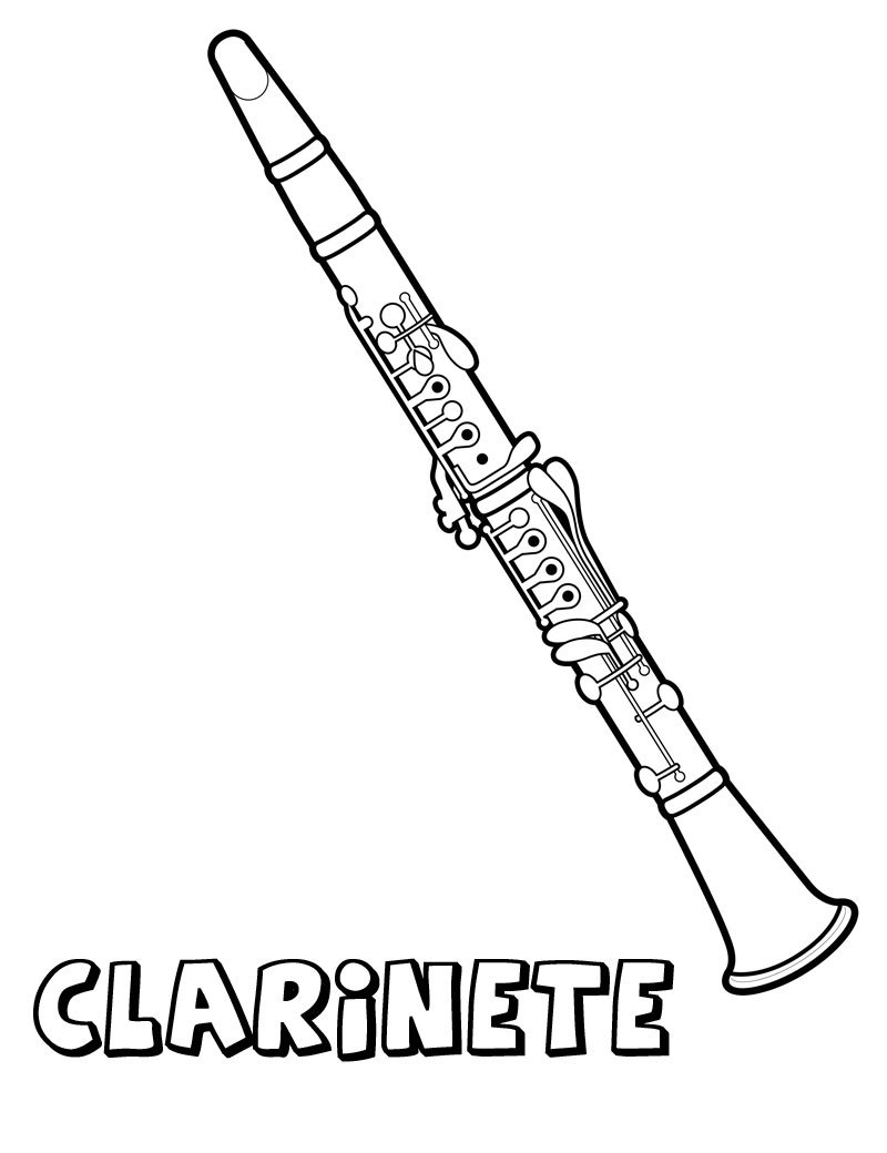 Clarinete para colorear. Dibujos de instrumentos musicales