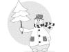 Dibujo de un muñeco de nieve y un árbol de Navidad
