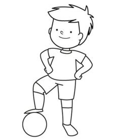 Niño jugando al fútbol con su pelota: dibujo para colorear e imprimir