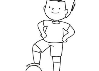 Niño jugando al fútbol con su pelota: dibujo para colorear e imprimir
