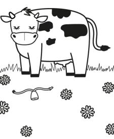 Vaca en un prado: dibujo para colorear e imprimir