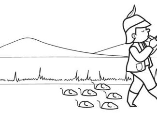 Flautista de Hamelin y sus ratones: dibujo para colorear e imprimir