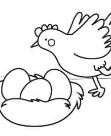 Gallina con huevos de Pascua: dibujo para colorear e imprimir