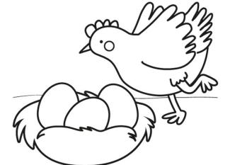Gallina con huevos de Pascua: dibujo para colorear e imprimir