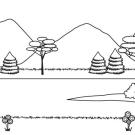 Paisaje de montaña en verano: dibujo para colorear e imprimir