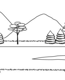 Paisaje de montaña en verano: dibujo para colorear e imprimir