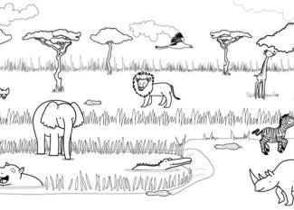 Animales de la sabana: dibujo para colorear e imprimir