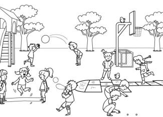 Niños en el recreo: dibujo para colorear e imprimir