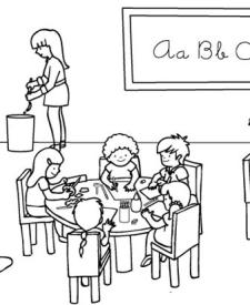 Niños en clase: dibujo para colorear e imprimir