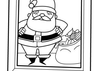 Papá Noel con su saco de regalos: dibujo para imprimir y colorear
