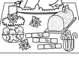 Mesa de Nochebuena: dibujo para imprimir y colorear