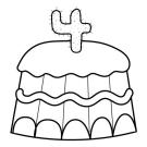 Tarta de cumpleaños 4 años: dibujo para colorear e imprimir