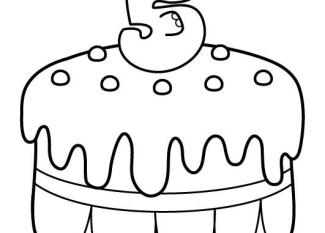 Tarta de cumpleaños 5 años: dibujo para colorear e imprimir