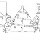 Niños y árbol de Navidad: dibujo para colorear e imprimir