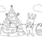 Árbol de Navidad y conejo de Pascua: dibujo para colorear e imprimir