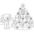 Un osito y su árbol de Navidad: dibujo para colorear e imprimir