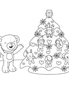 Un osito y su árbol de Navidad: dibujo para colorear e imprimir