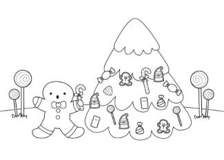 Hombre de jengibre y árbol de Navidad: dibujo para colorear e imprimir