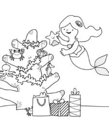 La Sirenita y su árbol de Navidad: dibujo para colorear e imprimir