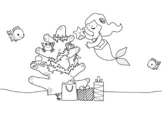 La Sirenita y su árbol de Navidad: dibujo para colorear e imprimir