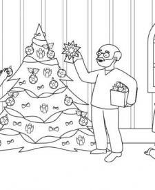 El árbol de Navidad de los abuelos: dibujo para colorear e imprimir