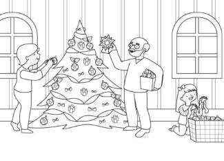 El árbol de Navidad de los abuelos: dibujo para colorear e imprimir
