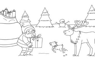 Papá Noel y el reno Rodolfo: dibujo para colorear e imprimir
