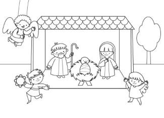 Belén viviente: dibujo para colorear e imprimir