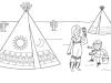 Indios pintando su tipi: dibujo para colorear e imprimir