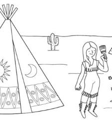 Indios pintando su tipi: dibujo para colorear e imprimir