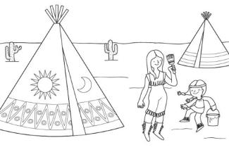 Indios pintando su tipi: dibujo para colorear e imprimir