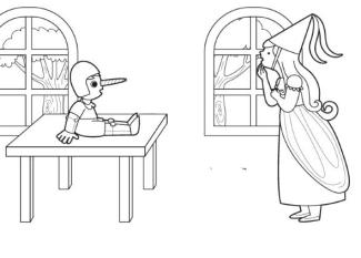 Pinocho y un hada: dibujo para colorear e imprimir
