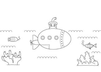 Submarino bajo el agua: dibujo para colorear e imprimir